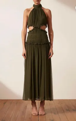 Shona Joy Safira High Neck Cut-Out Midi Dress Green Size 14 for rent on The Volte - image 1