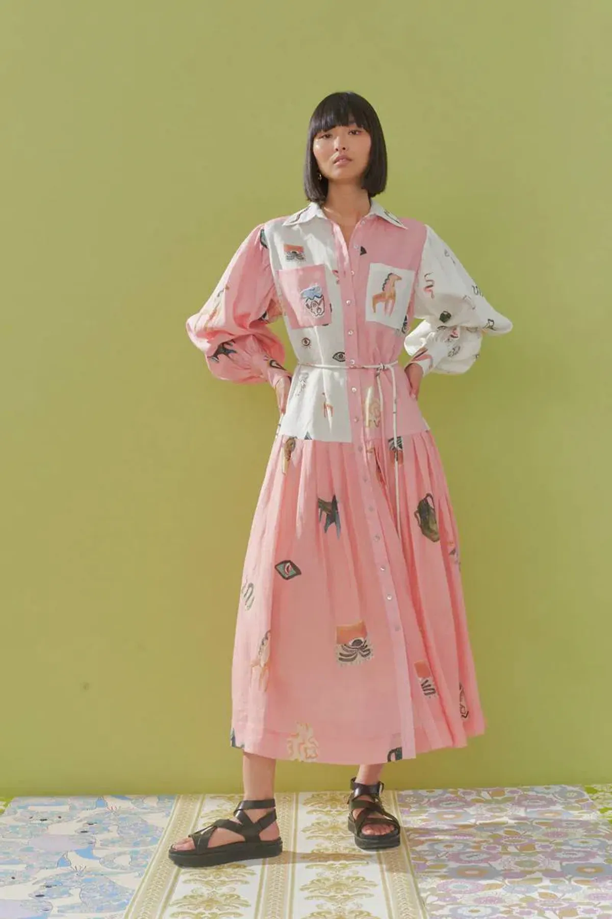 Alemais Cleo Patchwork Shirtdress in Pink Print Size 8 for rent on The Volte - main image