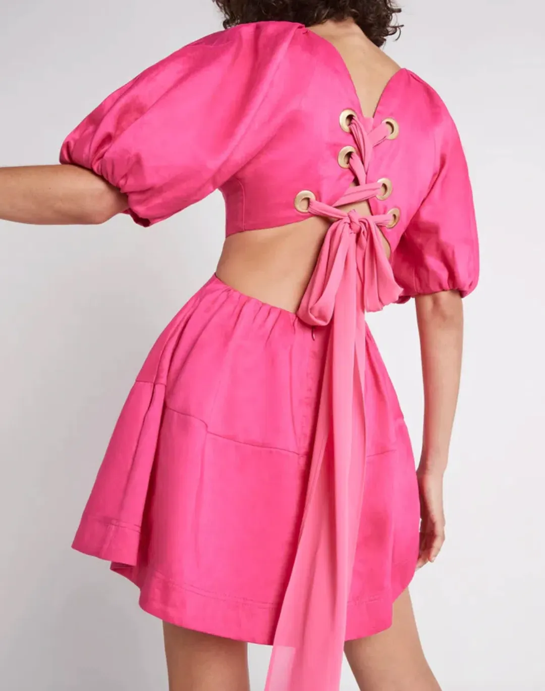 Aje Admiration Lace Up Mini Dress Pink Size 6 for rent on The Volte - main image