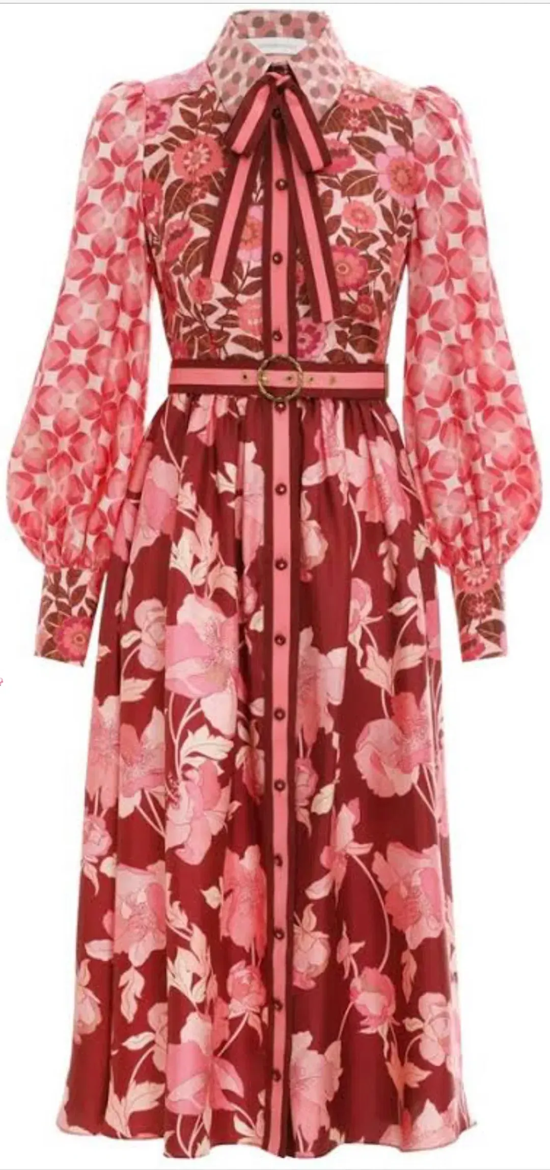 Zimmermann Concert Spliced Floral Silk Midi Dress Pink Print Size 14 for rent on The Volte - main image