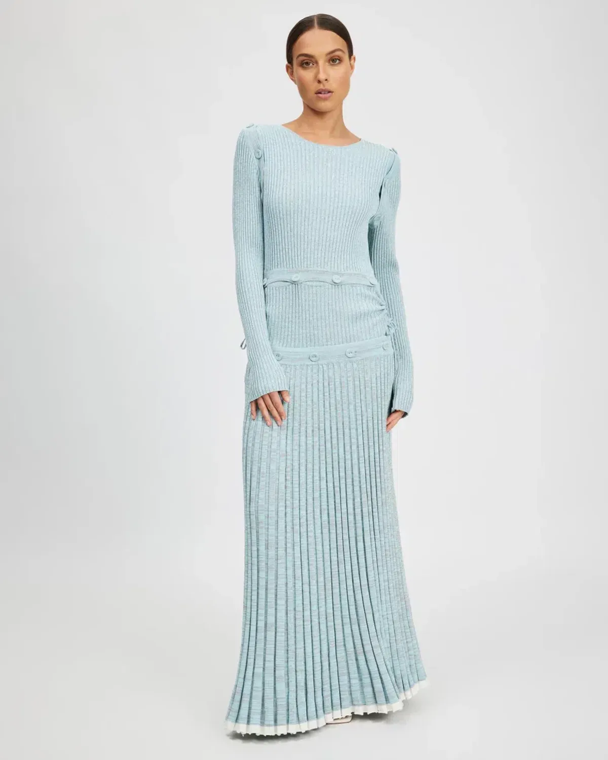 Christopher Esber Deconstruct Long Sleeve Knit Dress Ice Blue Size 8 for rent on The Volte - main image
