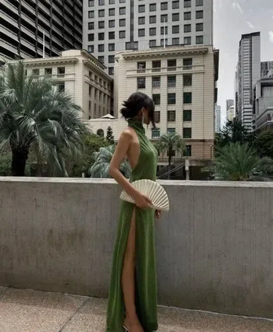 Oseree Lumiere Turtleneck Dress in Green Size 10  for rent on The Volte - main image