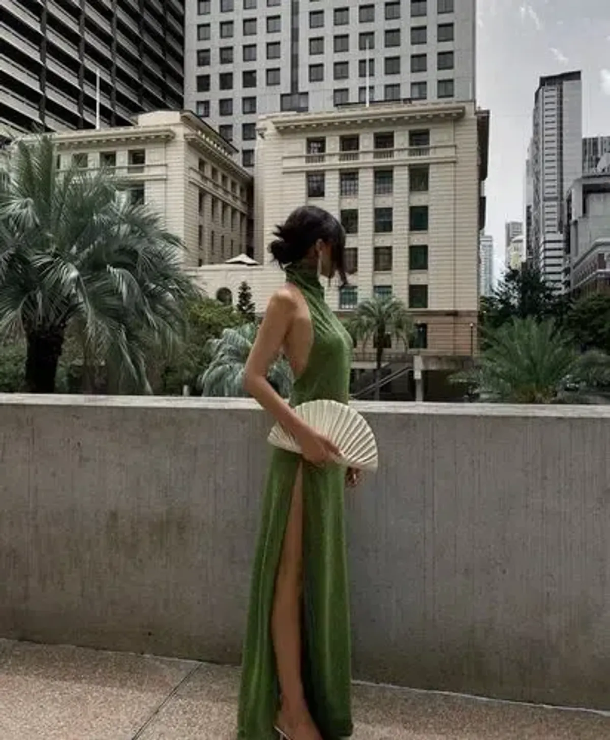 Oseree Lumiere Turtleneck Dress in Green Size 10  for rent on The Volte - main image