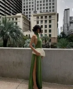 Oseree Lumiere Turtleneck Dress in Green Size 10  for rent on The Volte - image 1