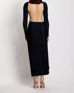 Meshki Christina Backless Maxi Wrap Dress Navy Shimmer Size 6 for rent on The Volte - image 2