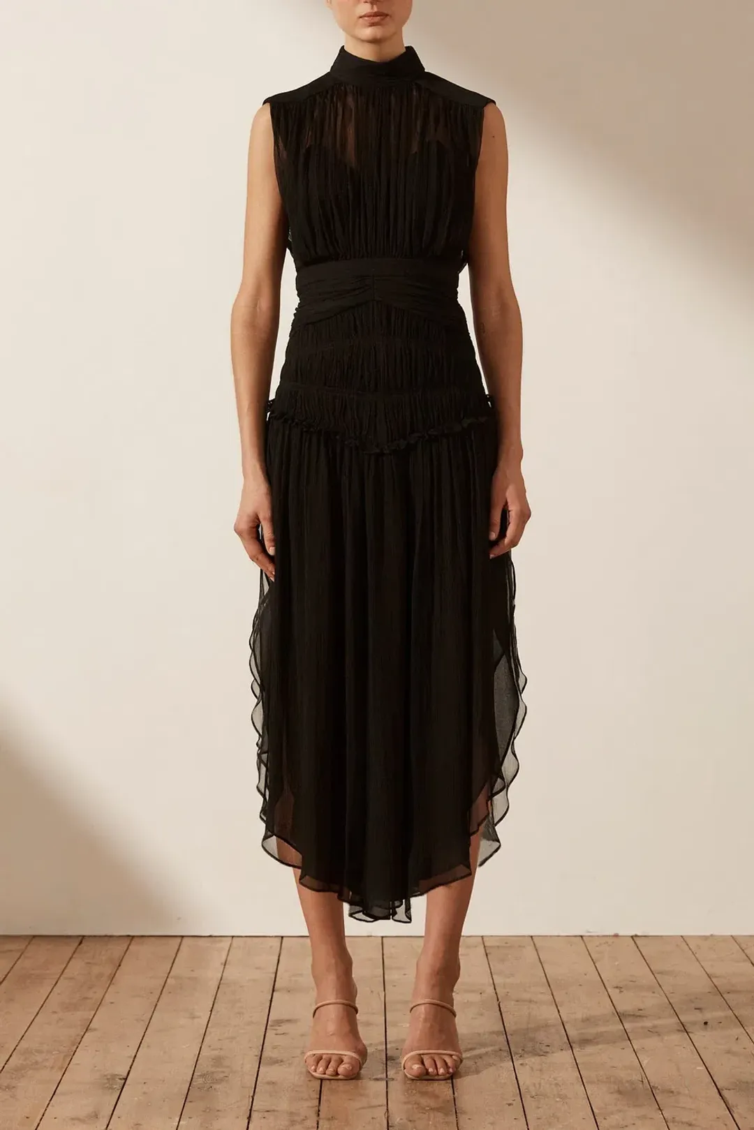 Shona Joy Safira Sleeveless Open Back Midi Dress Black Size 8 for rent on The Volte - main image
