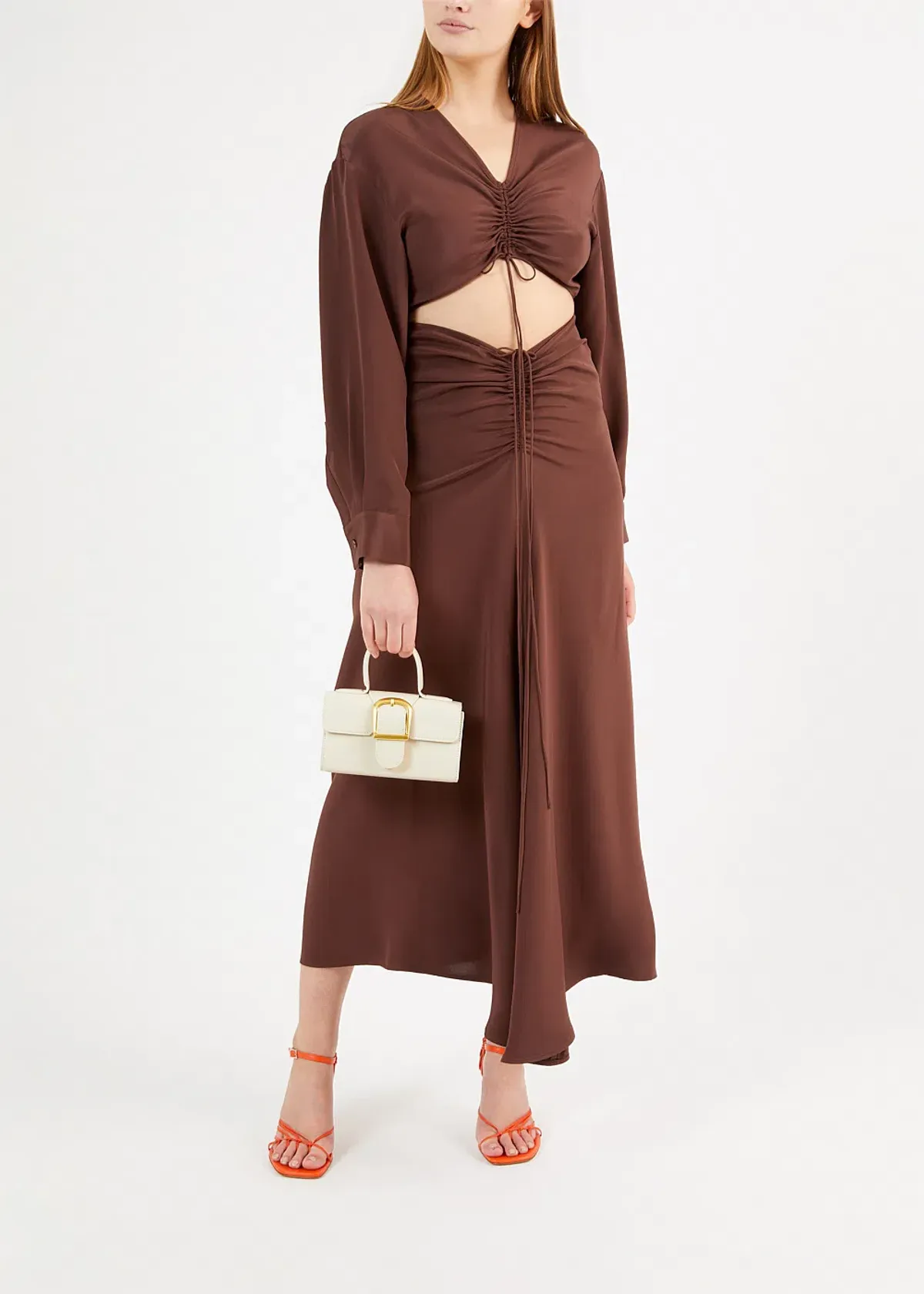 Christopher Esber The Ruched Disconnect Shirt Dress Brown Size 12  for rent on The Volte - main image