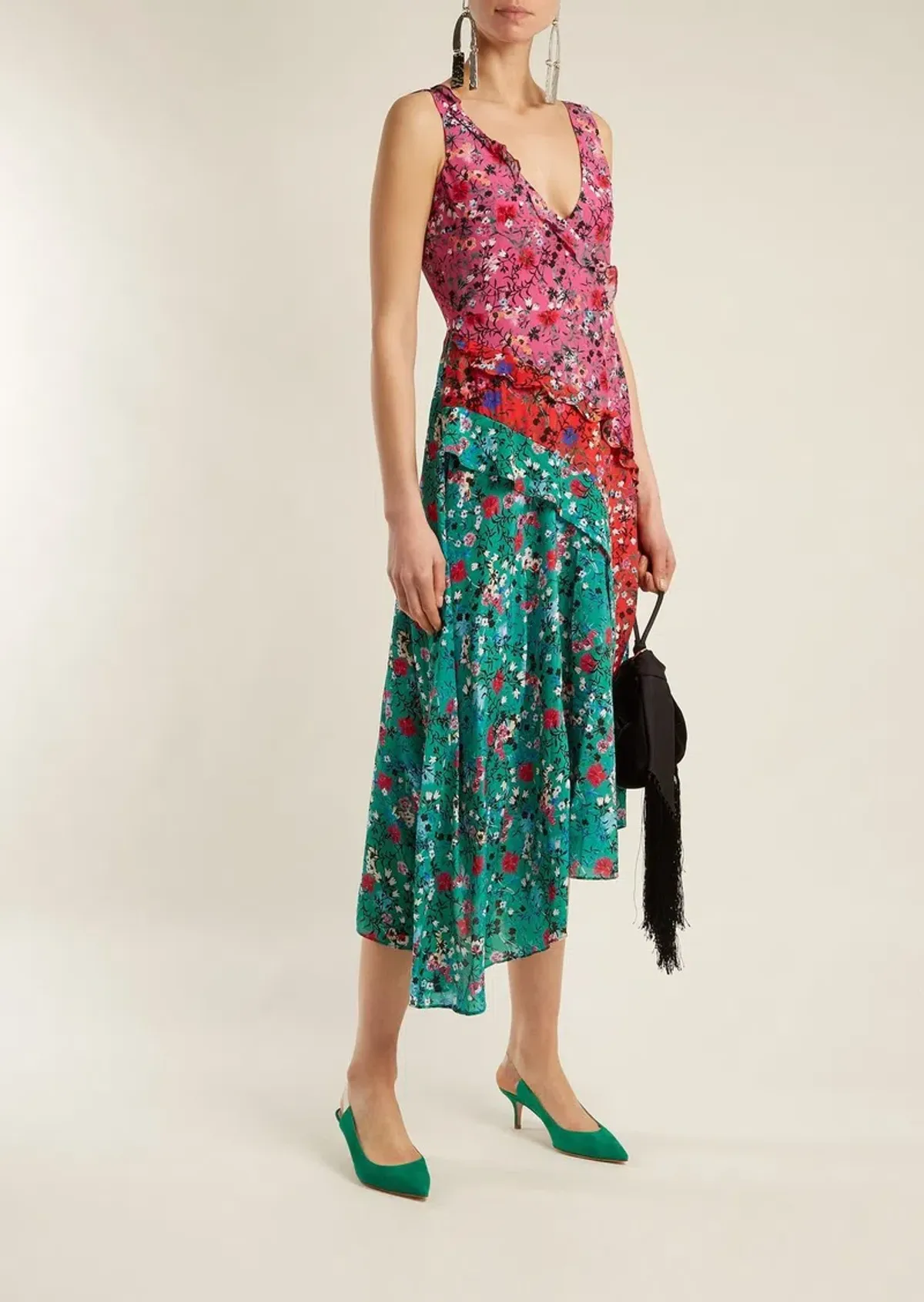 Saloni Aggie Ruffle Midi Dress Print Size 6 for rent on The Volte - main image