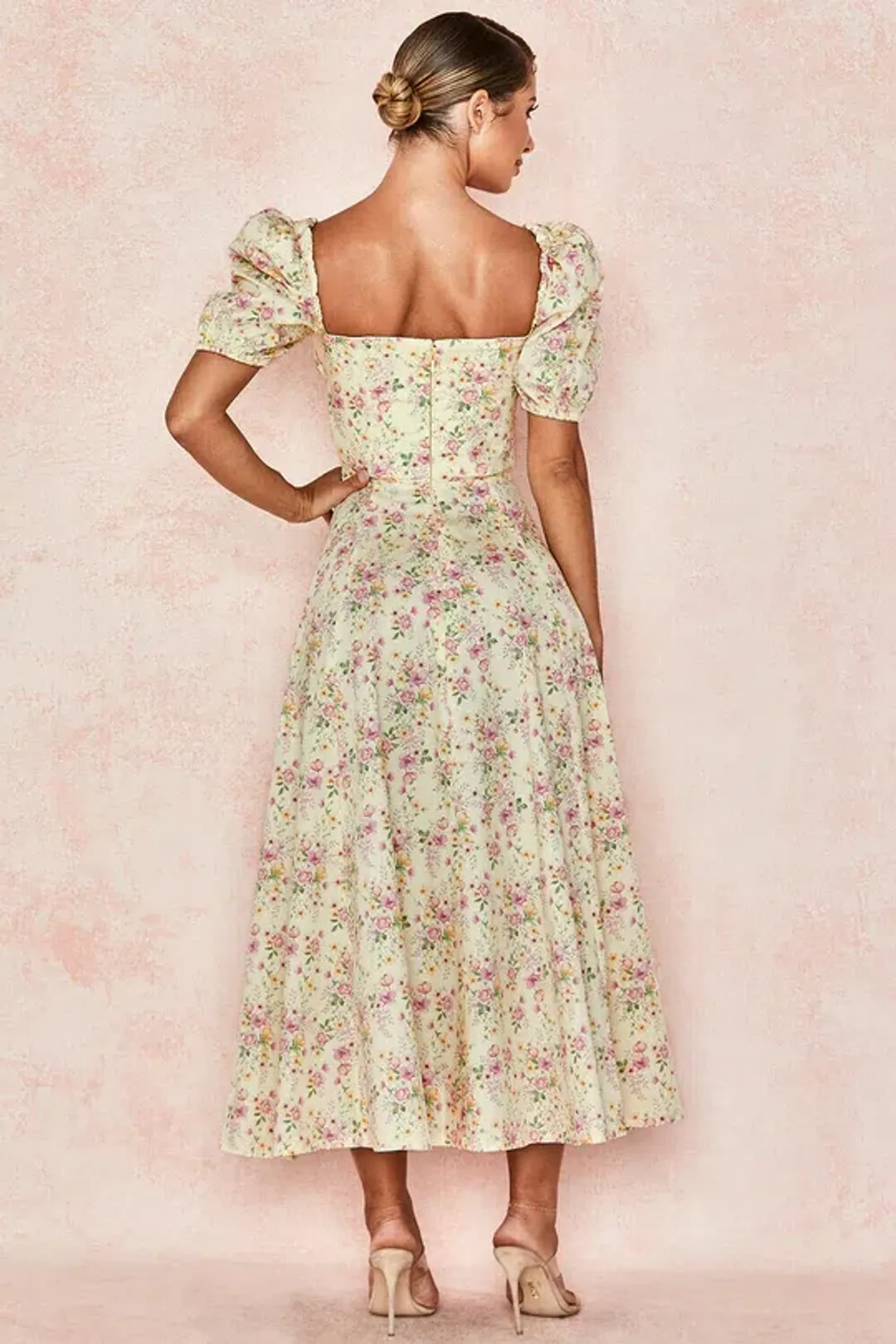 House of CB Tallulah Puff Sleeve Midi Sundress Lemon Floral Size 8 for rent on The Volte - main image