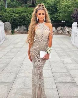 Portia and Scarlett Lilly Audrey Couture Gown Silver Crystal Beaded Size 12 for rent on The Volte - image 4