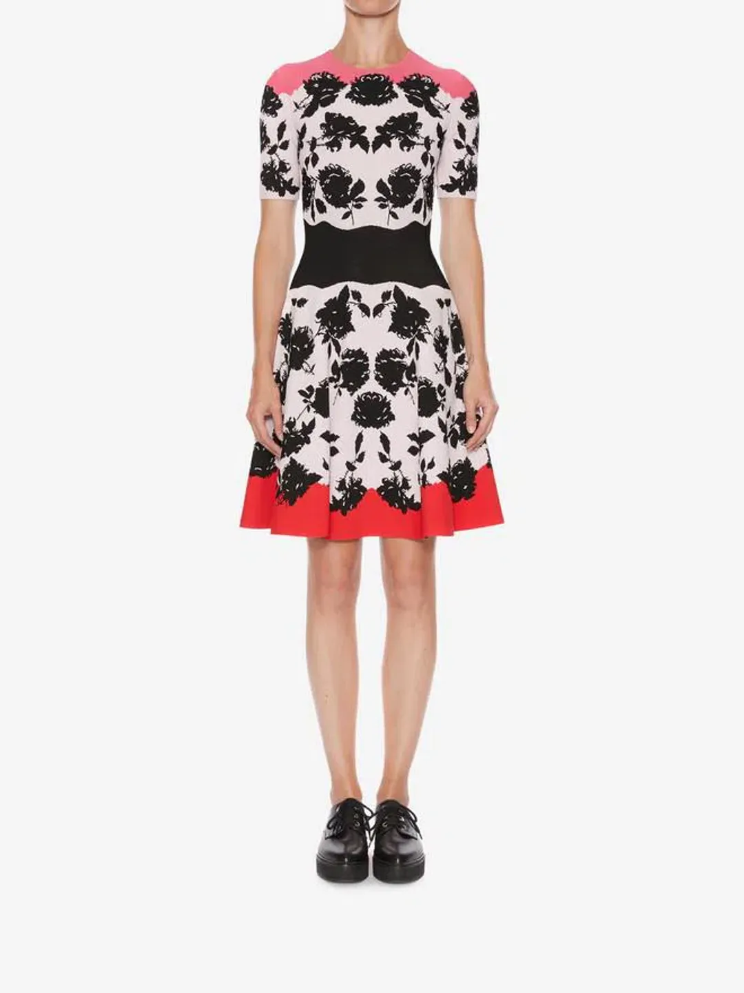 Alexander McQueen Short Sleeve Rose Knit Flare Dress Multi Size 10 for rent on The Volte - main image