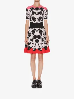 Alexander McQueen Short Sleeve Rose Knit Flare Dress Multi Size 10 for rent on The Volte - image 1