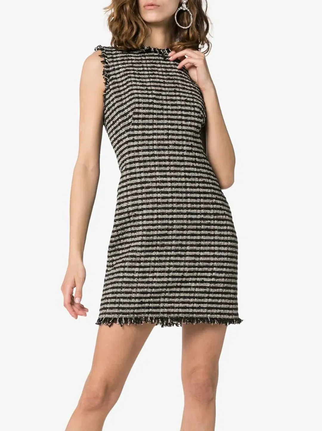 Alexander McQueen Sleeveless Frayed Edge Tweed Mini Dress Black Size 10  for rent on The Volte - main image