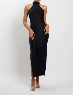 Meshki Claire Satin Drape Back Maxi Dress Black Size 8 for rent on The Volte - image 1