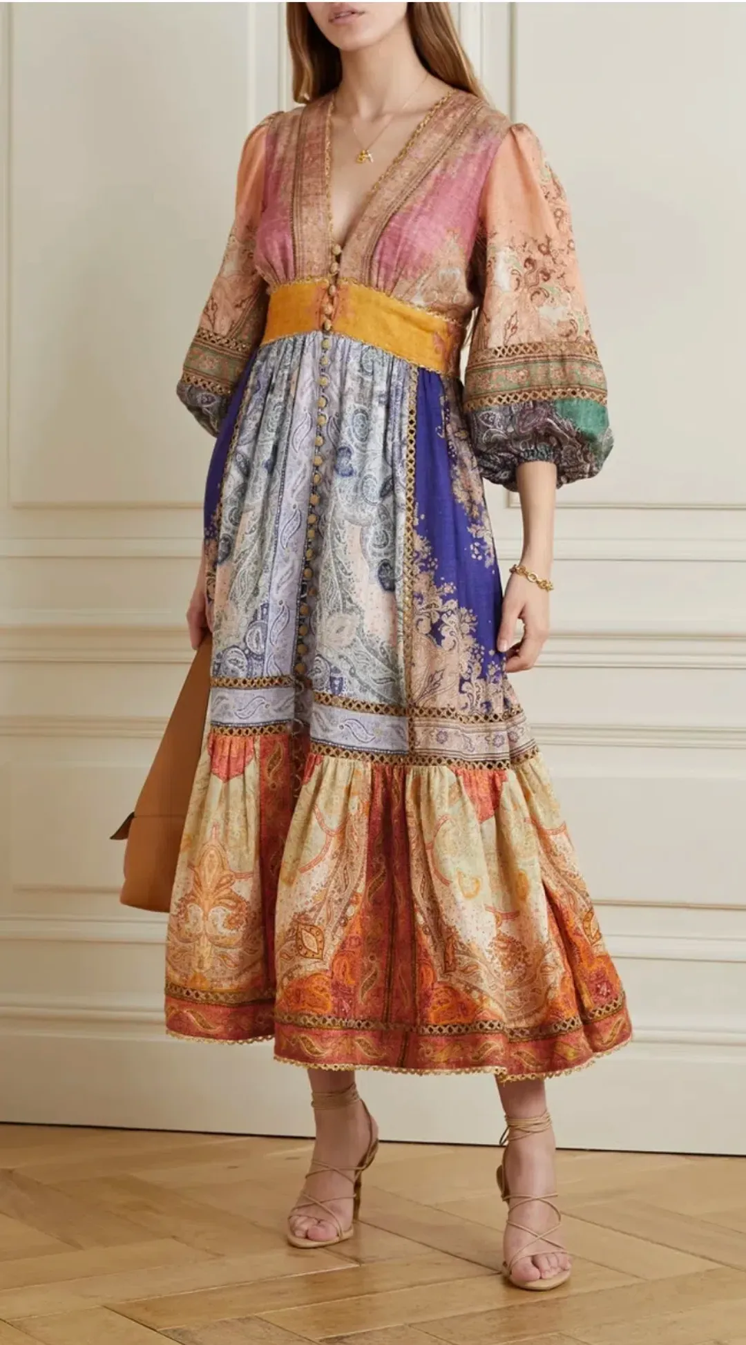 Zimmermann Anneke Lantern Midi Dress Spliced Print Size 4 / AU 16 for rent on The Volte - main image