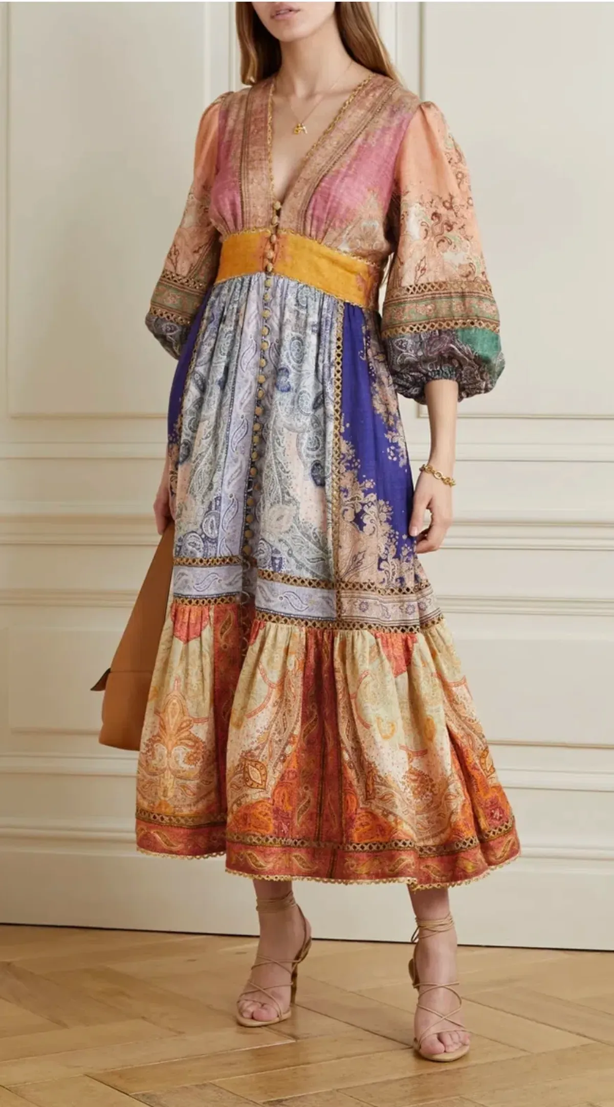 Zimmermann Anneke Lantern Midi Dress Spliced Print Size 4 / AU 16 for rent on The Volte - main image