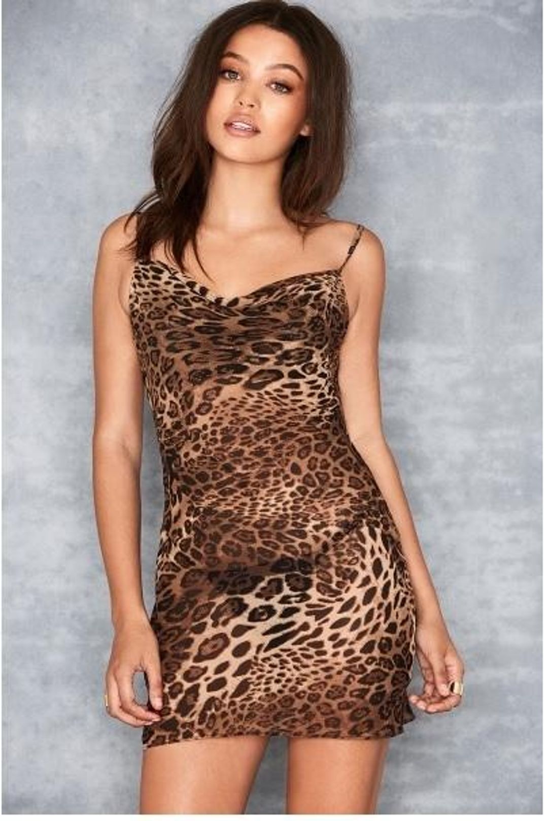 MISTRESS ROCKS ALL OUT LEOPARD PRINT BIAS CUT COWL NECK DRESS for rent on The Volte - main image