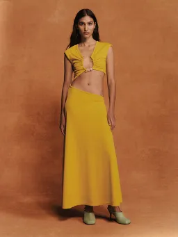 Christopher Esber The Quartz Disconnect Torso Cap Sleeve Dress Yellow Size 6  for rent on The Volte - image 6