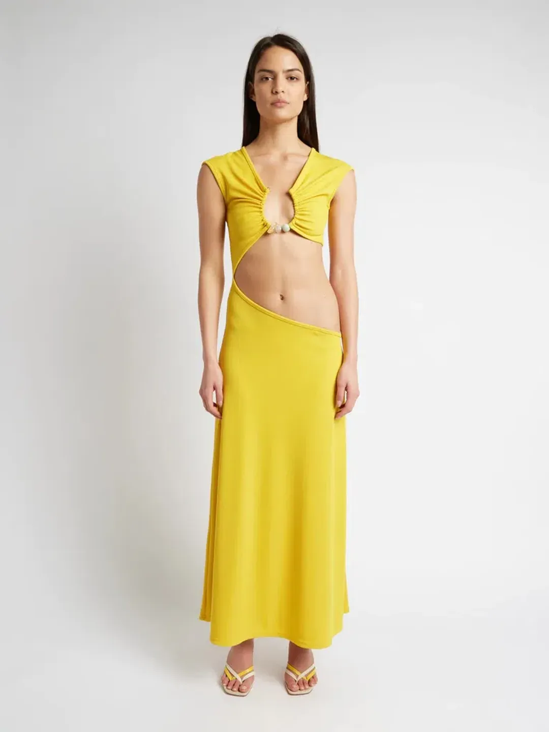 Christopher Esber The Quartz Disconnect Torso Cap Sleeve Dress Yellow Size 6  for rent on The Volte - main image