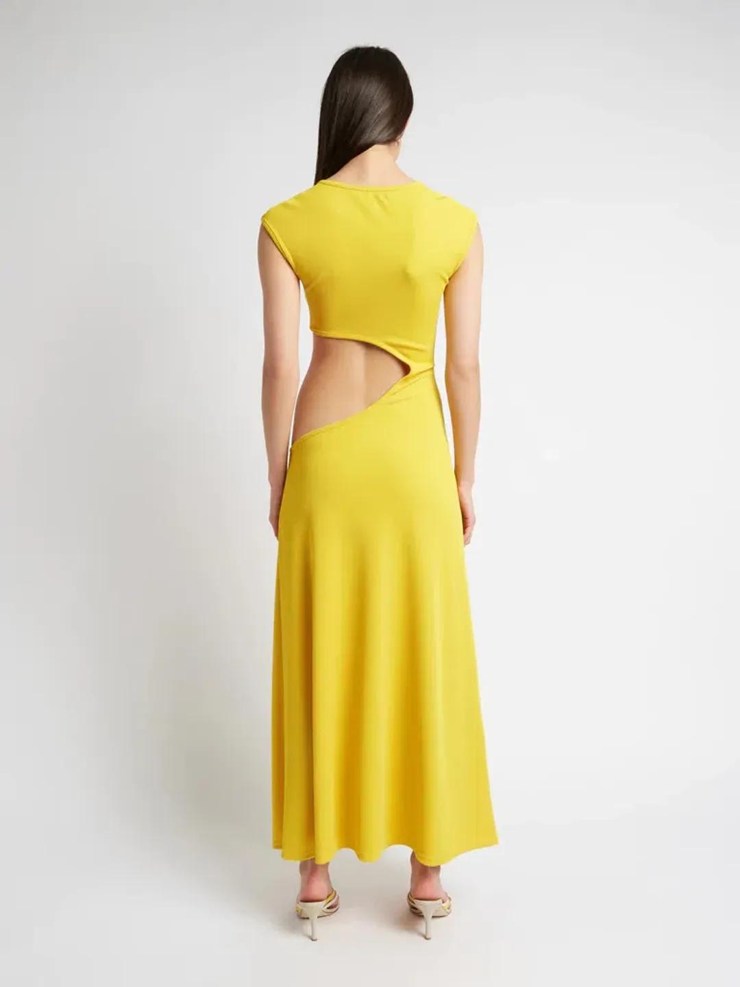 Christopher Esber The Quartz Disconnect Torso Cap Sleeve Dress Yellow Size 6  for rent on The Volte - main image