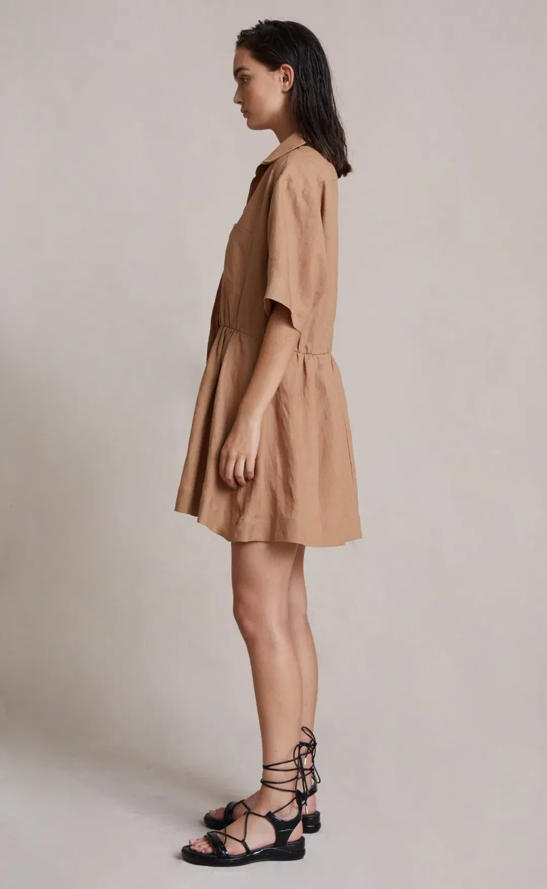 Bec & Bridge Alamos Mini Dress Camel Size 8 for rent on The Volte - main image