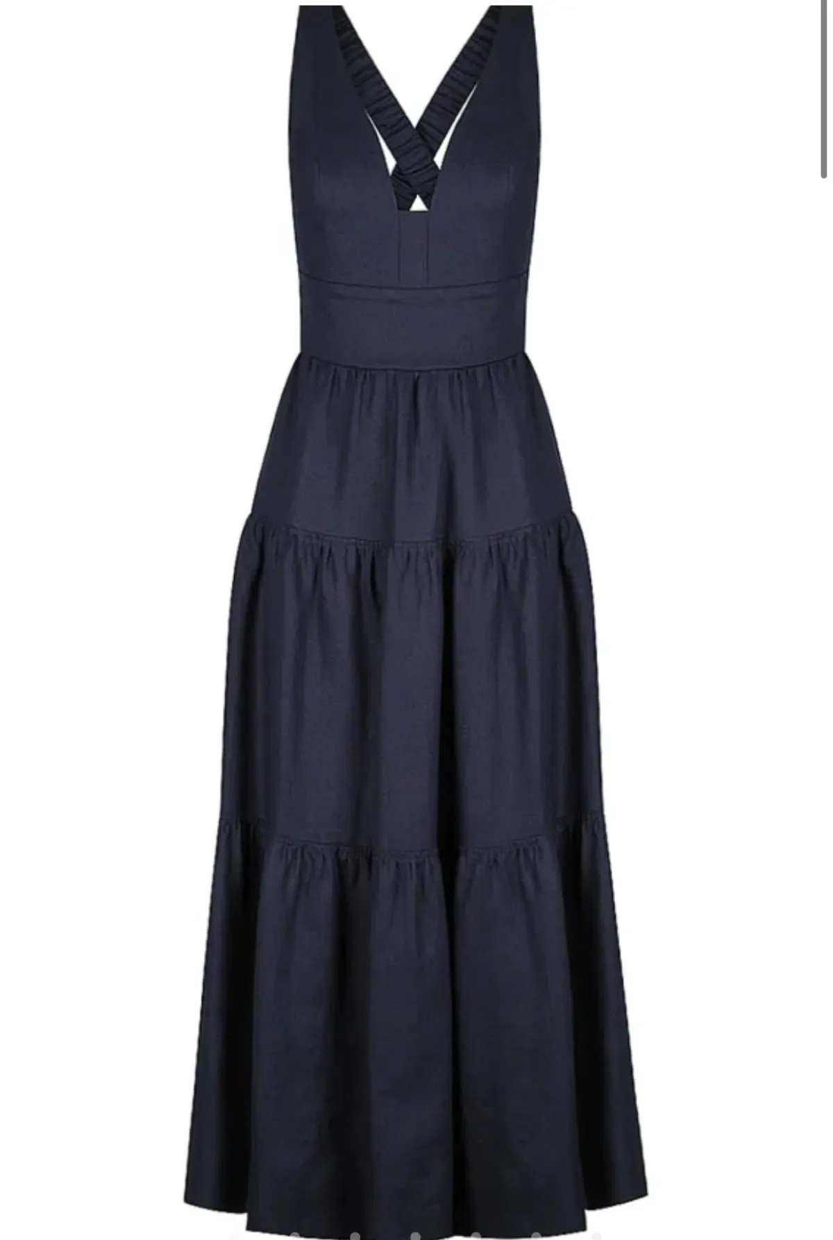 Shona Joy LIGIA LINEN PLUNGED CROSS BACK MIDI DRESS - NAVY for rent on The Volte - main image