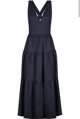 Shona Joy LIGIA LINEN PLUNGED CROSS BACK MIDI DRESS - NAVY for rent on The Volte - image 1