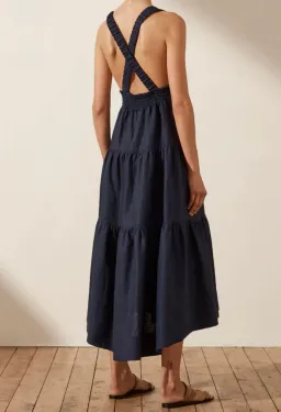 Shona Joy LIGIA LINEN PLUNGED CROSS BACK MIDI DRESS - NAVY for rent on The Volte - image 4