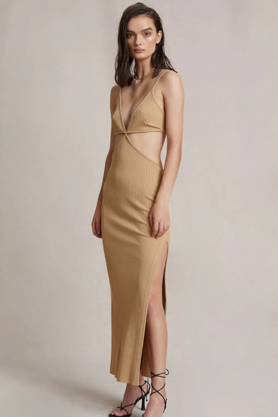 Bec & Bridge Selene V Maxi Dress Camel Size 12  for rent on The Volte - main image