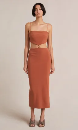 Bec & Bridge Alba Cut Out Midi Dress Terracotta  Size 6  for rent on The Volte - image 1
