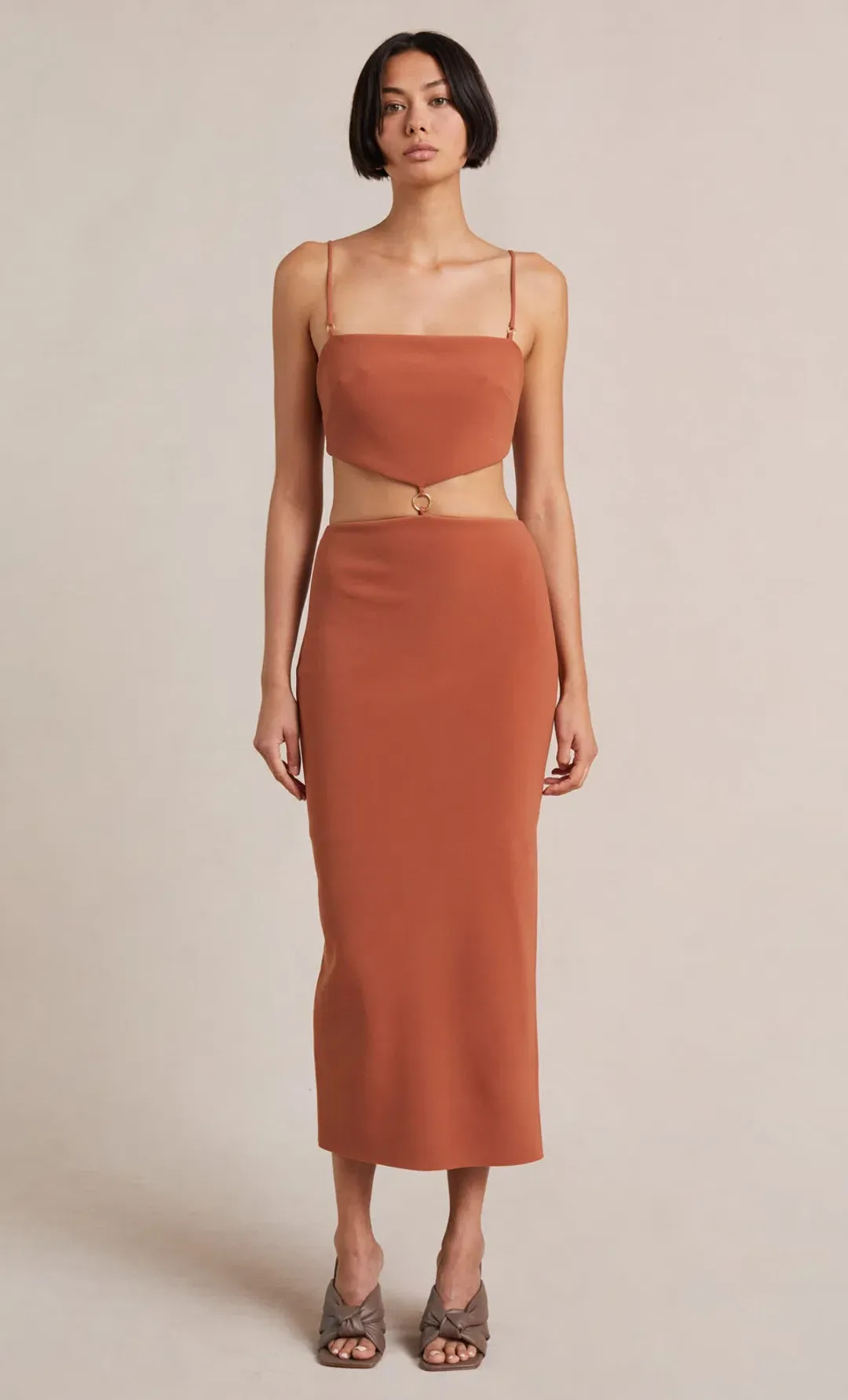 Bec & Bridge  Alba Cut Out Midi Dress Terracotta Size 10 for rent on The Volte - main image