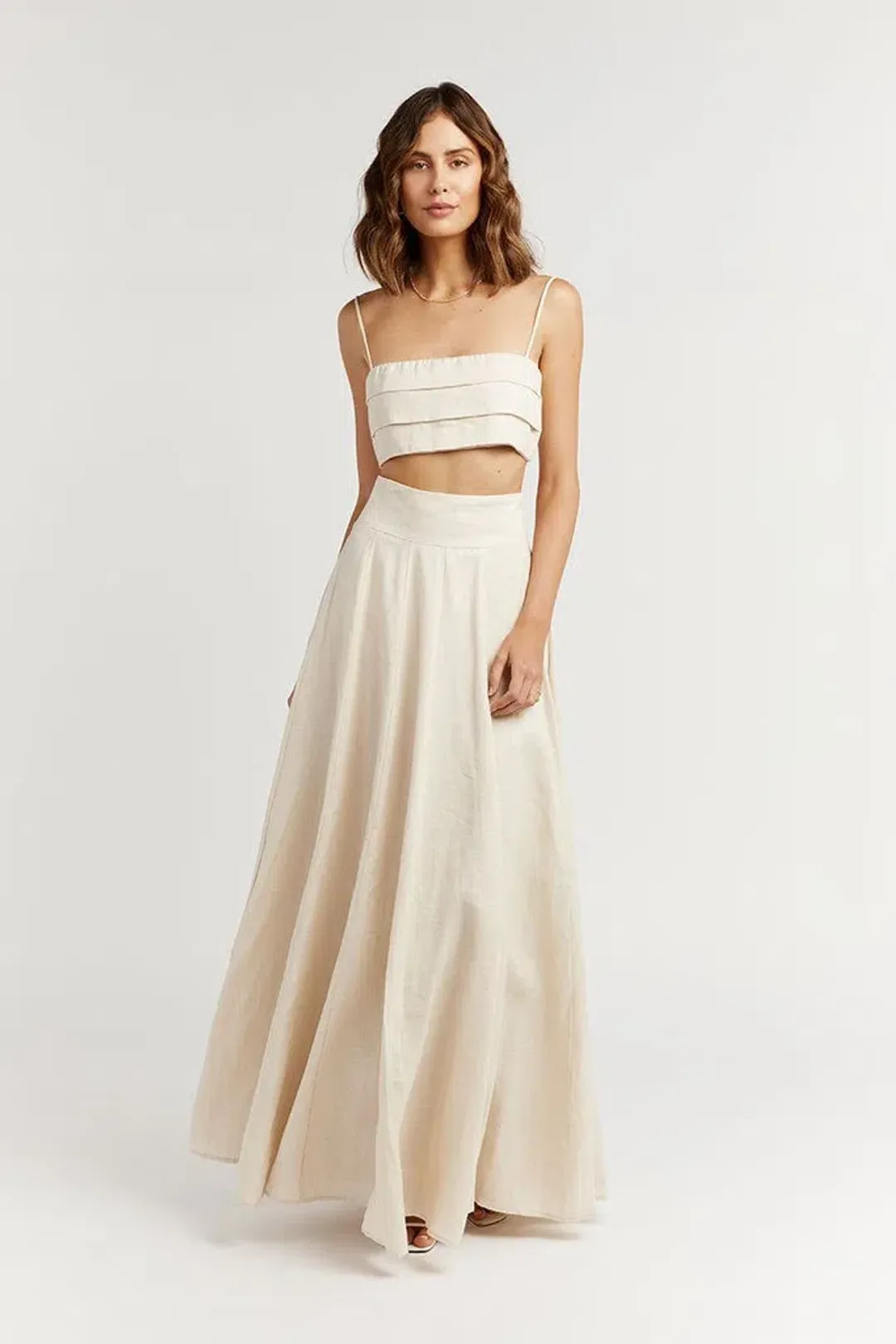 Dissh Aisle Pearl Linen Long Skirt Cream Size 12 for rent on The Volte - main image