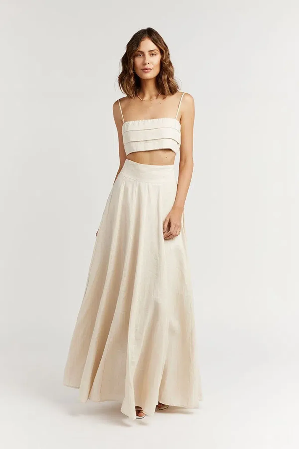 Dissh Aisle Pearl Linen Long Skirt Cream Size 12 for rent on The Volte - main image