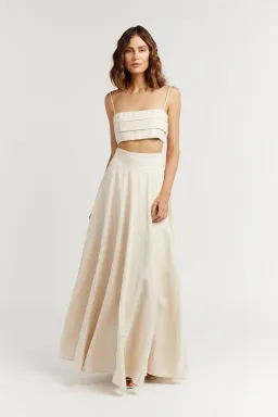 Dissh Aisle Pearl Linen Long Skirt Cream Size 12 for rent on The Volte - image 1