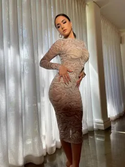 Meshki Bonnie Mesh Long Sleeve Midi Dress Retrograde Print Size 6 for rent on The Volte - image 2