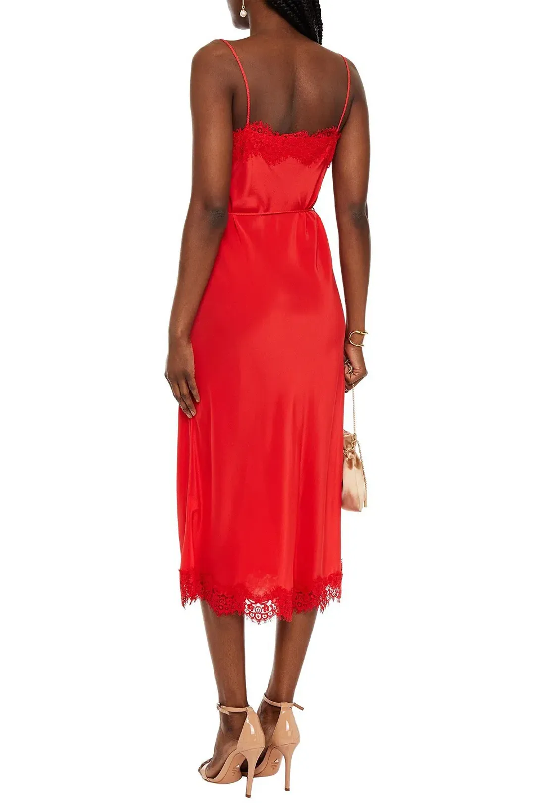 Zimmermann Crepe de Chine Lace Slip Midi Dress Tomato Red Size 0 / AU 8 for rent on The Volte - main image