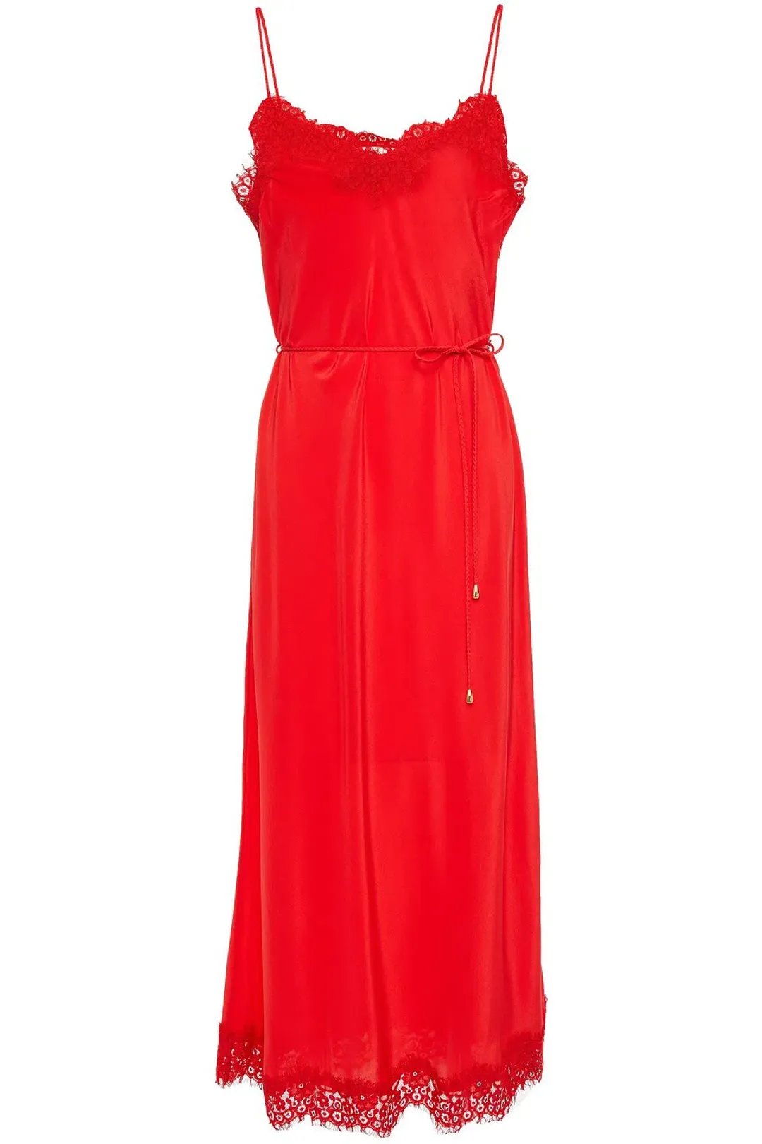 Zimmermann Crepe de Chine Lace Slip Midi Dress Tomato Red Size 0 / AU 8 for rent on The Volte - main image