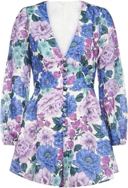 Zimmermann Poppy Plunge Playsuit Lilac Floral Print Size 0 / AU 8 for rent on The Volte - image 3