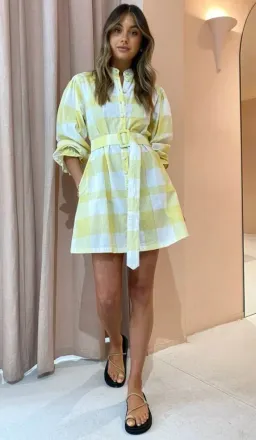 Ambra Maddalena Sammie Smock Dress in Lemon Checkers Print Size 8 for rent on The Volte - image 1