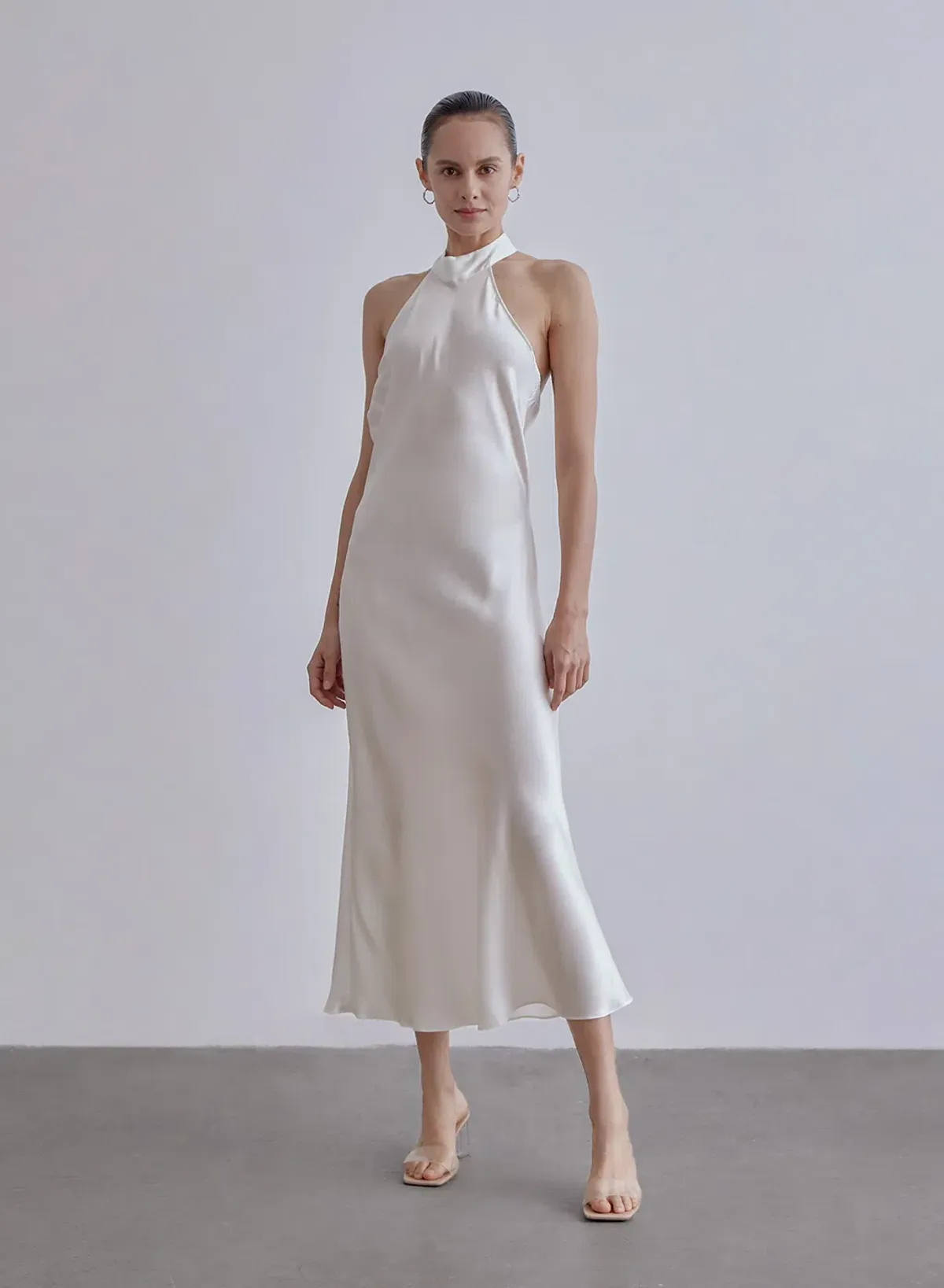 Silk Maison French Bow Halterneck Silk Maxi Dress White Size XS for rent on The Volte - main image