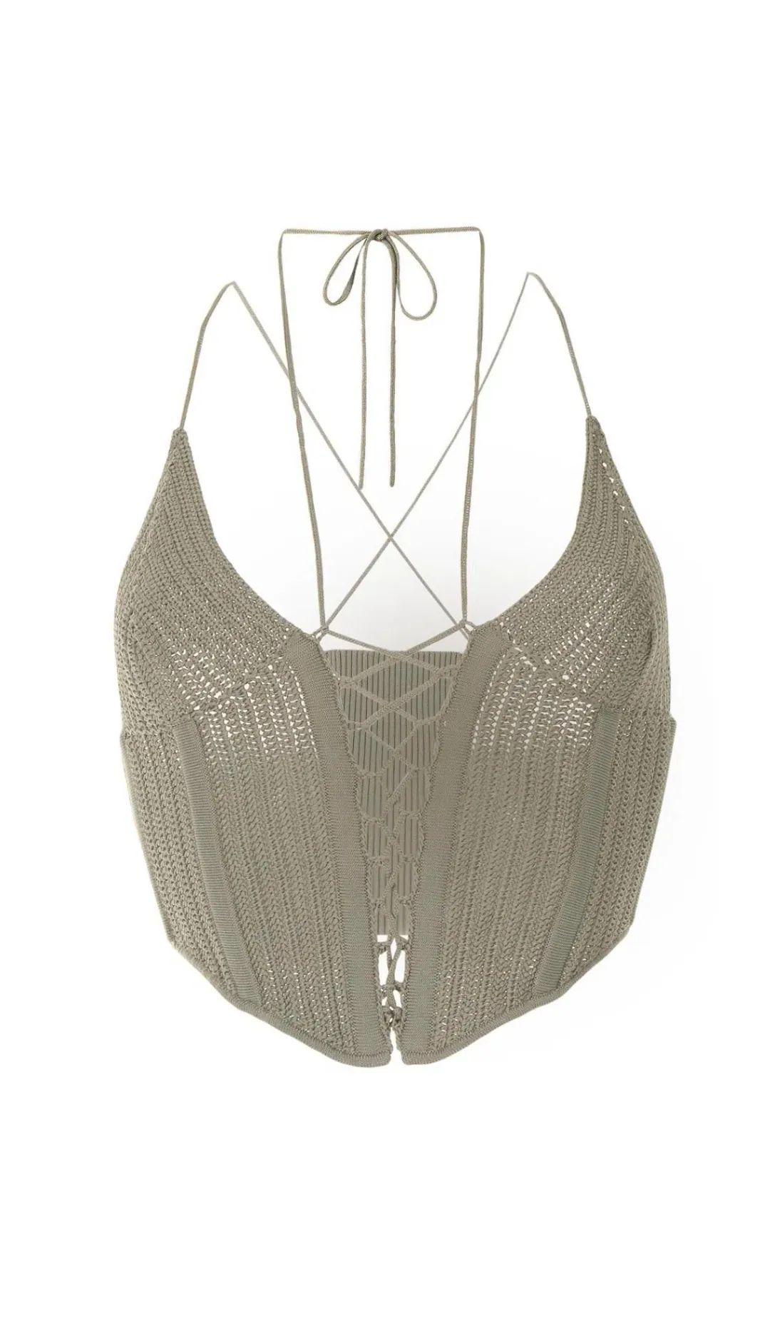 Dion Lee Khaki Crochet Tie Corset Khaki Size 8  for rent on The Volte - main image