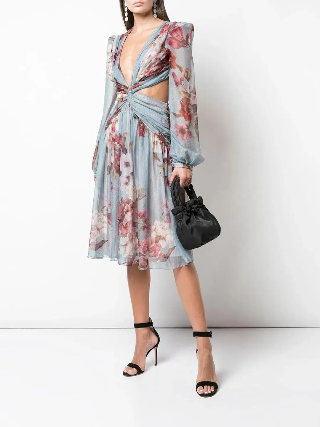PatBO Peony Print Cutout Midi Dress Print Size 6  for rent on The Volte - main image