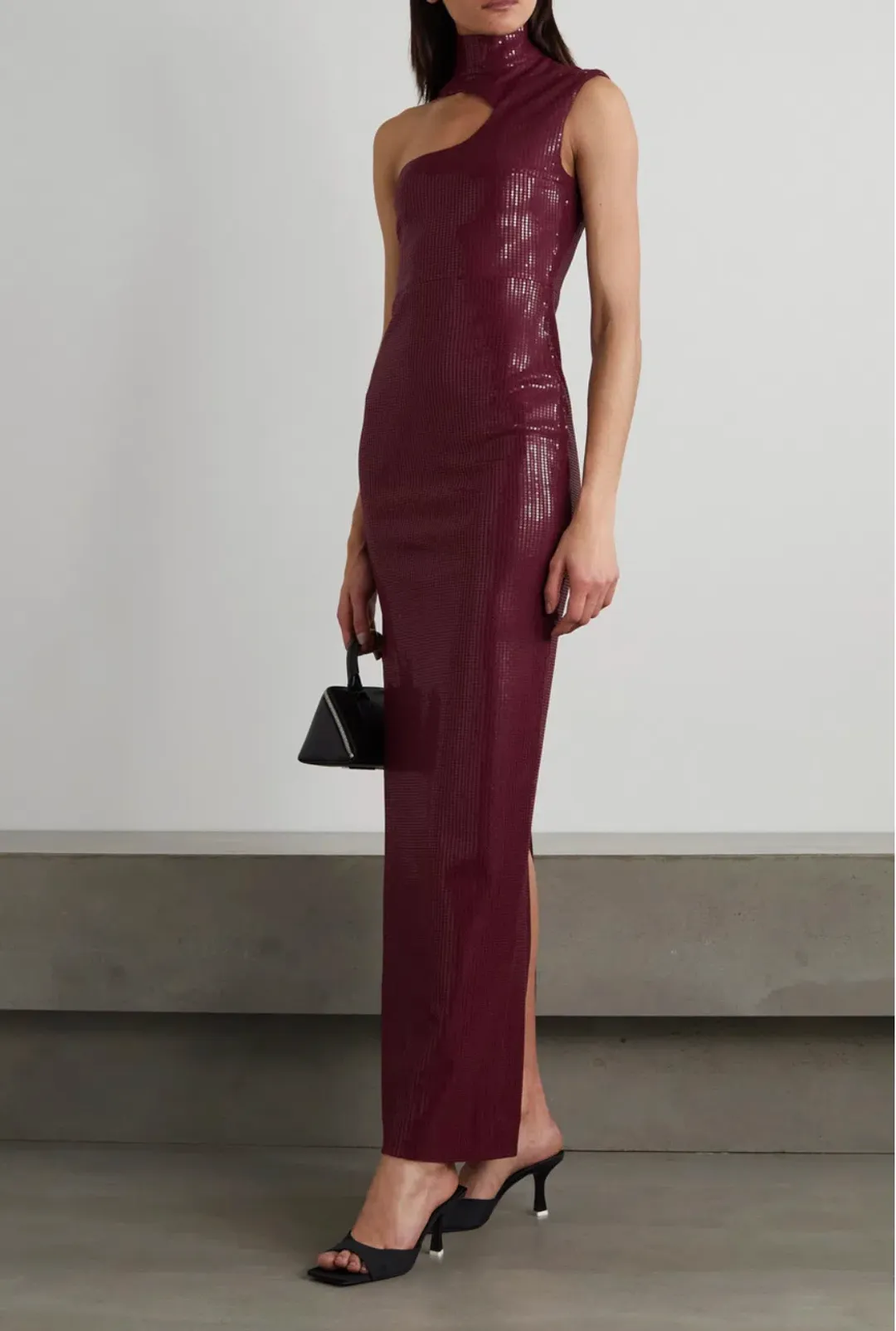 Yara Sequined Jersey Turtleneck Maxi Dress Burgundy Size 10 for rent on The Volte - main image