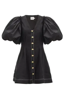 Aje Quietude Puff-Sleeved Mini Dress Black Size 6  for rent on The Volte - image 5