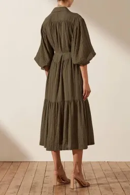  Shona Joy Mila Button Up Tiered Midi Dress Green Size 8 for rent on The Volte - image 2