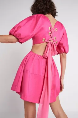 Aje Admiration Lace Up Mini Dress Pink Size 6 for rent on The Volte - image 2