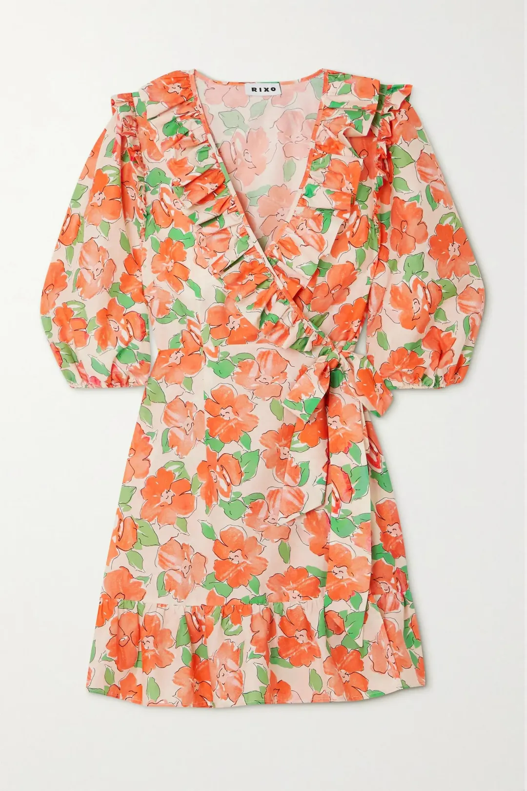 Rixo London Lennon Floral Print Wrap Dress Orange Size 10  for rent on The Volte - main image