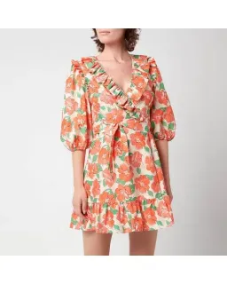 Rixo London Lennon Floral Print Wrap Dress Orange Size 10  for rent on The Volte - image 4