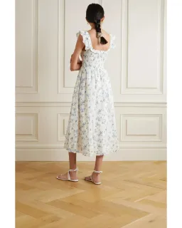 Reformation Noreen Shirred Cotton Voile Midi Dress Floral Print Size AU 10 for rent on The Volte - image 2