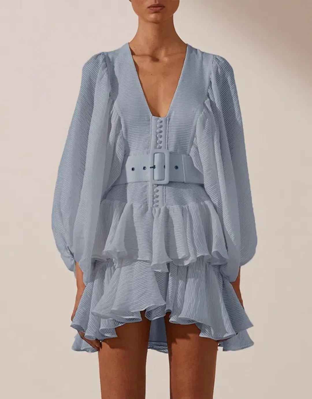 Shona Joy Charlotte Plunged Draped Mini Dress Blue Size 6 for rent on The Volte - main image